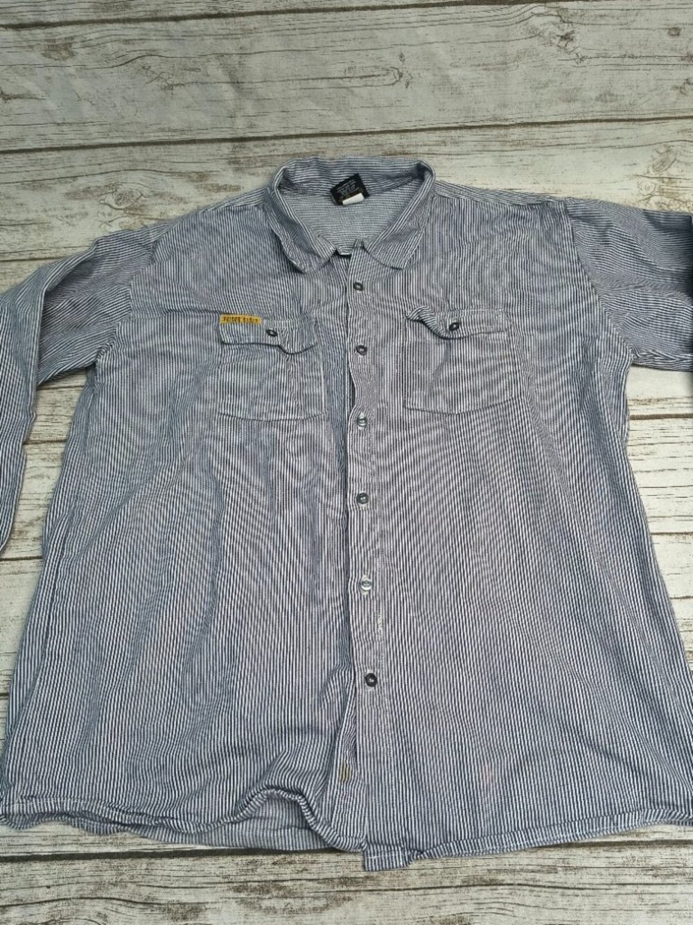 Prison Blues Pinstripe Cotton button Down Shirt Size Large Made in USA